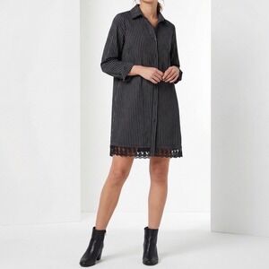 Vintage Jia Mei Shirt Dress L Pinstripe Lace Trim Pockets Dark Academia Indie